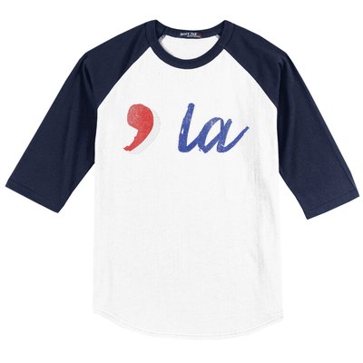 La Comma La In Red White & Blue Minimalist Design Baseball Sleeve Shirt