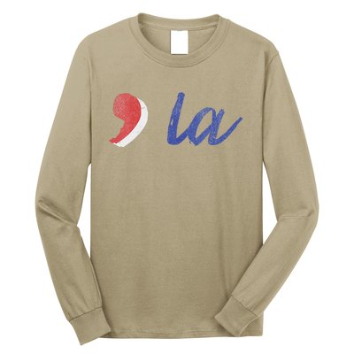 La Comma La In Red White & Blue Minimalist Design Long Sleeve Shirt