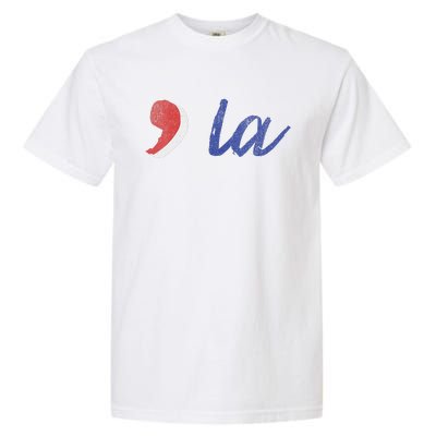 La Comma La In Red White & Blue Minimalist Design Garment-Dyed Heavyweight T-Shirt