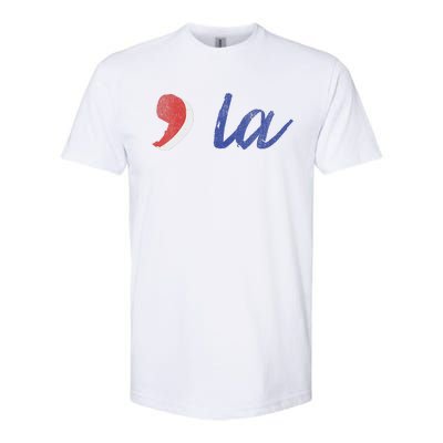 La Comma La In Red White & Blue Minimalist Design Softstyle CVC T-Shirt