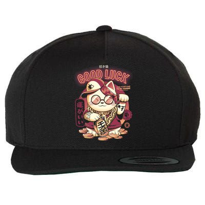 Lucky Cat Wool Snapback Cap