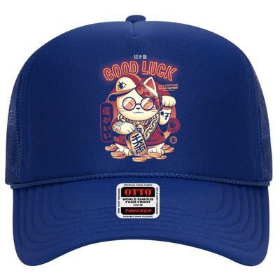 Lucky Cat High Crown Mesh Back Trucker Hat