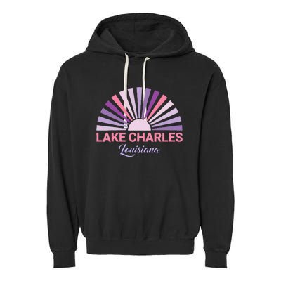 Lake Charles Louisiana Sunset Retro City State Love Garment-Dyed Fleece Hoodie