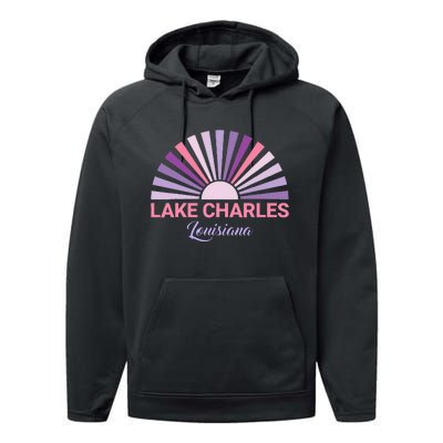 Lake Charles Louisiana Sunset Retro City State Love Performance Fleece Hoodie