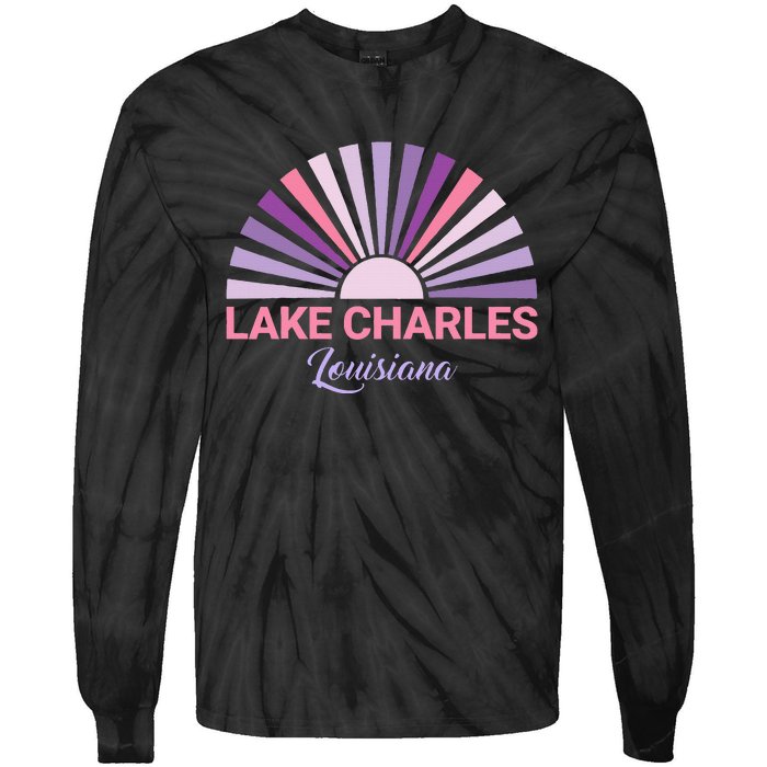 Lake Charles Louisiana Sunset Retro City State Love Tie-Dye Long Sleeve Shirt