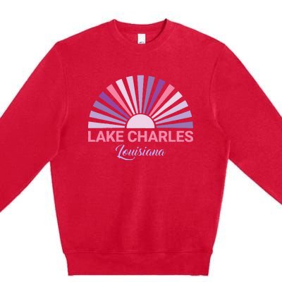 Lake Charles Louisiana Sunset Retro City State Love Premium Crewneck Sweatshirt