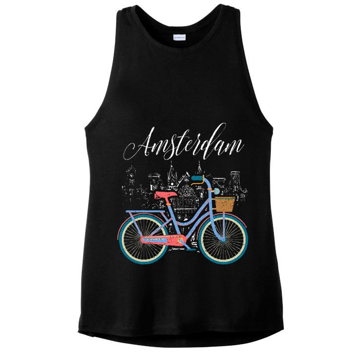 Love Cycling Luv Amsterdam Retro Bike Gift Design Idea Ladies PosiCharge Tri-Blend Wicking Tank