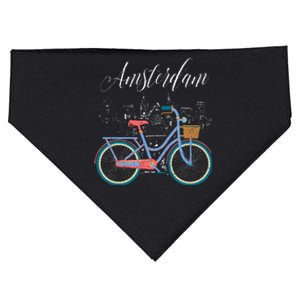 Love Cycling Luv Amsterdam Retro Bike Gift Design Idea USA-Made Doggie Bandana