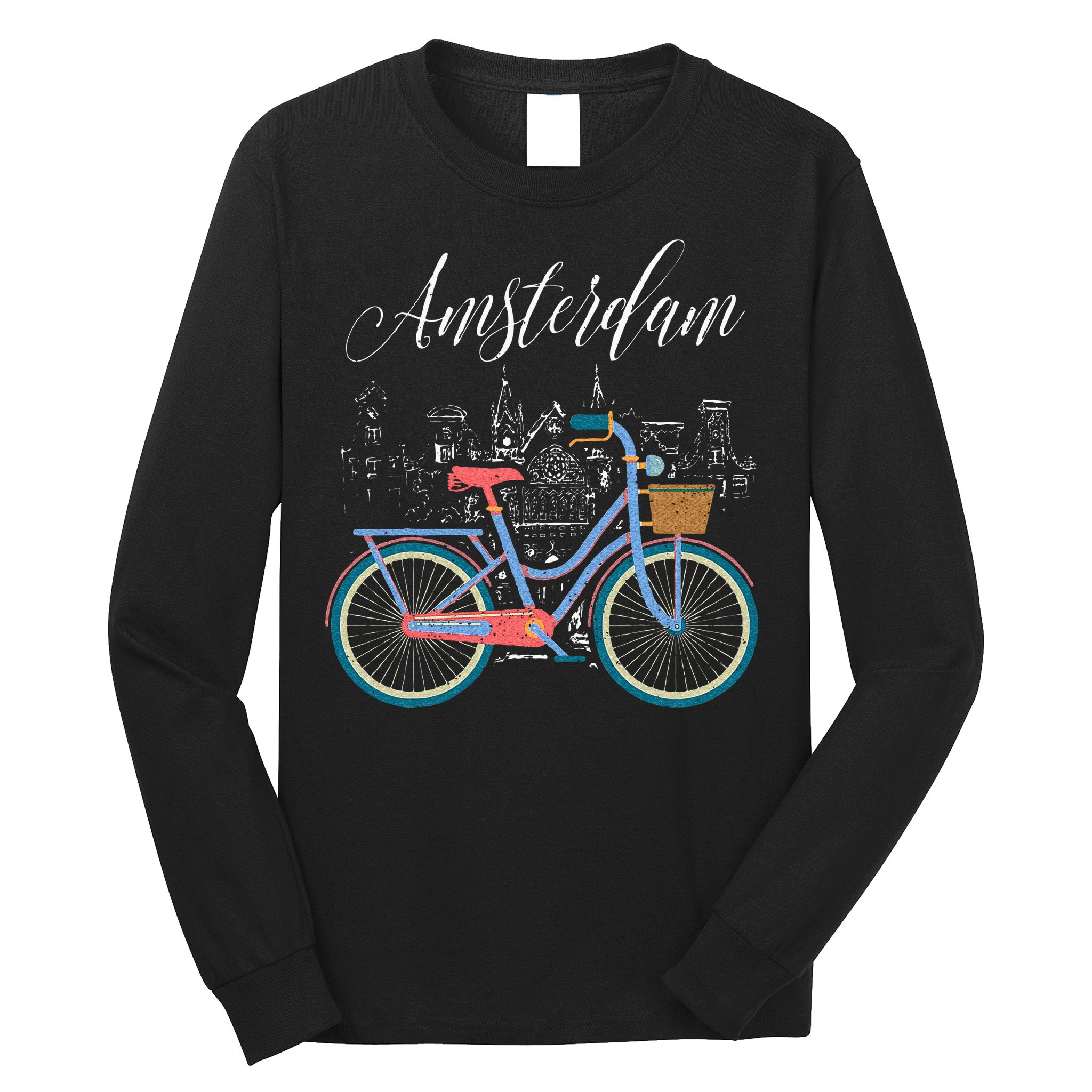 Love Cycling Luv Amsterdam Retro Bike Gift Design Idea Long Sleeve Shirt