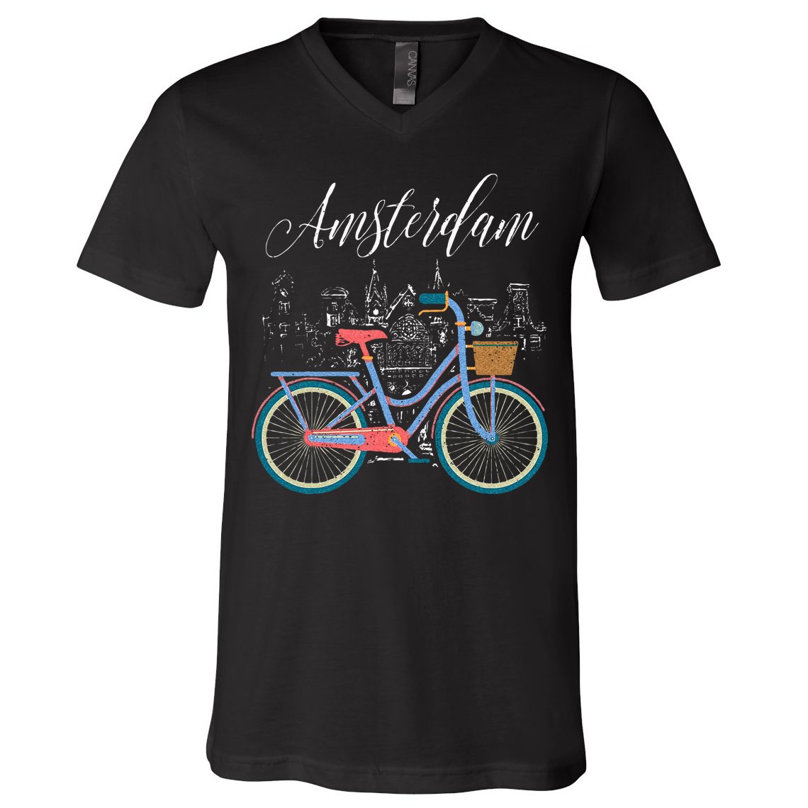 Love Cycling Luv Amsterdam Retro Bike Gift Design Idea V-Neck T-Shirt