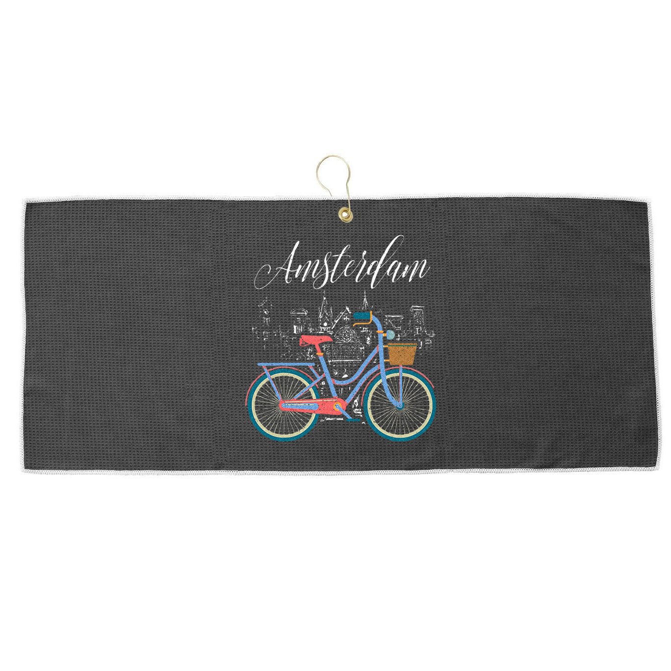 Love Cycling Luv Amsterdam Retro Bike Gift Design Idea Large Microfiber Waffle Golf Towel