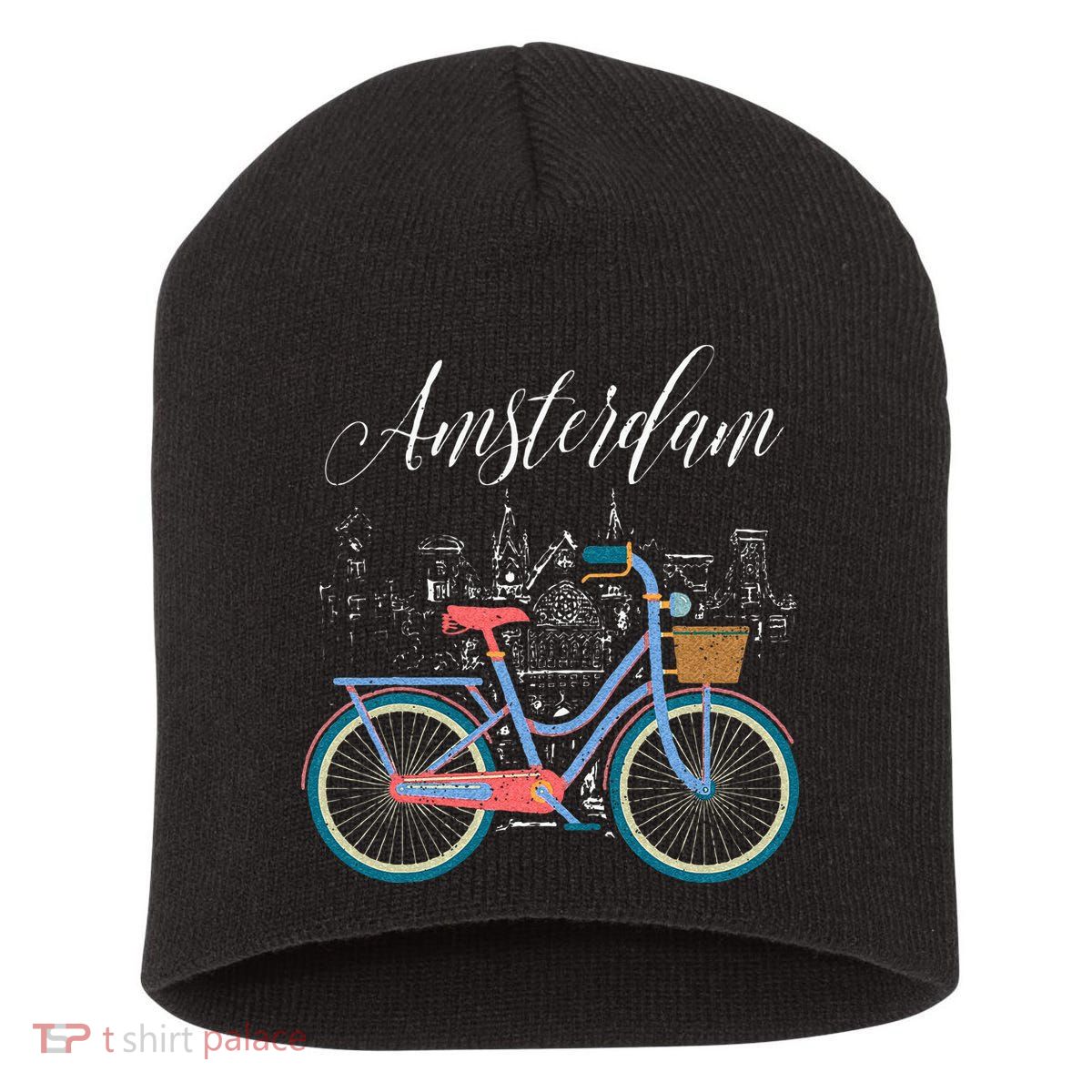 Love Cycling Luv Amsterdam Retro Bike Gift Design Idea Short Acrylic Beanie