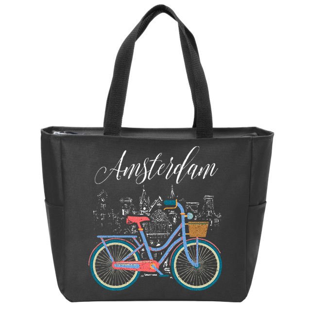 Love Cycling Luv Amsterdam Retro Bike Gift Design Idea Zip Tote Bag