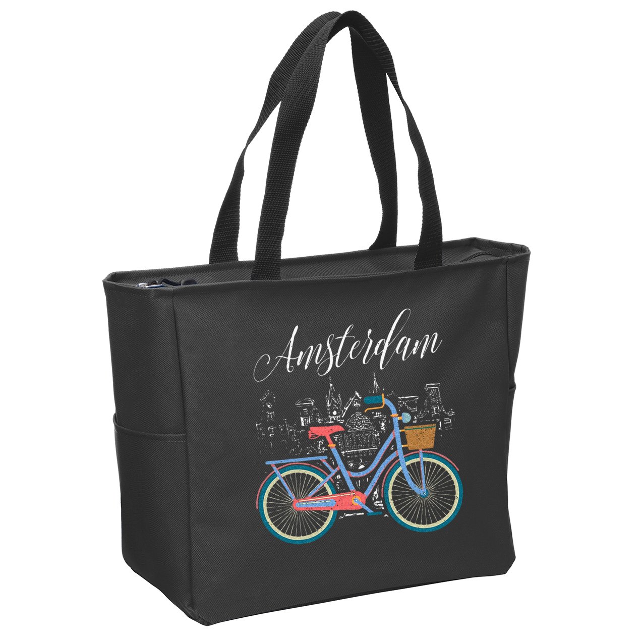 Love Cycling Luv Amsterdam Retro Bike Gift Design Idea Zip Tote Bag