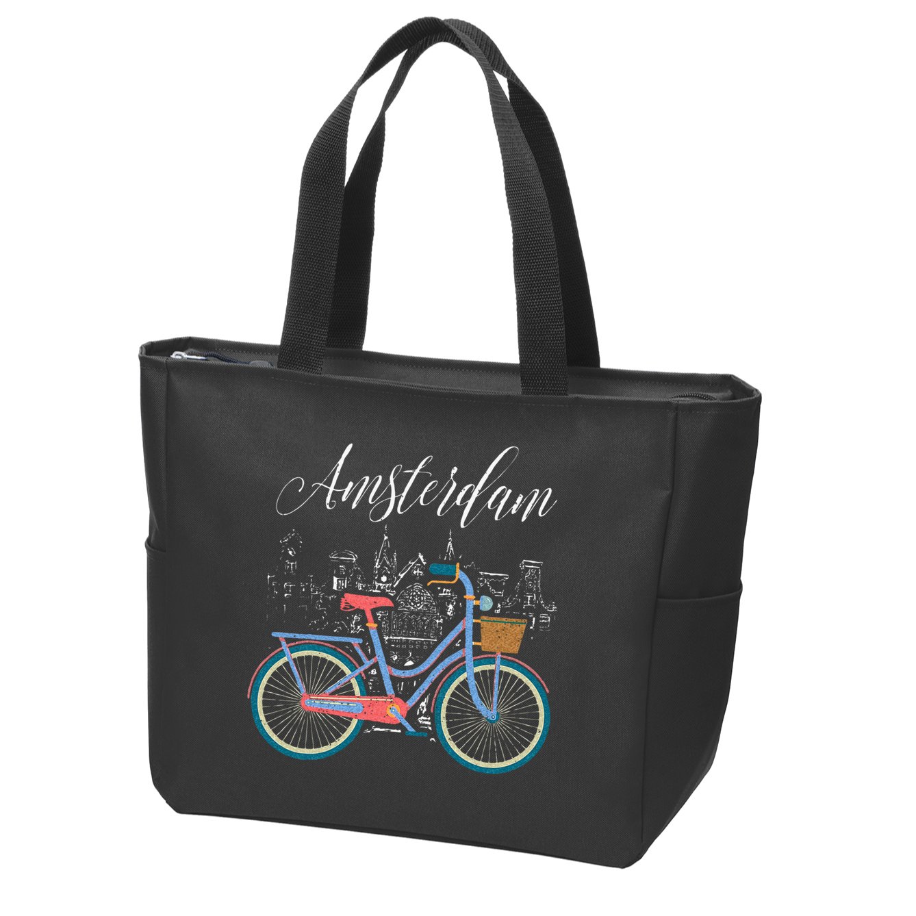 Love Cycling Luv Amsterdam Retro Bike Gift Design Idea Zip Tote Bag