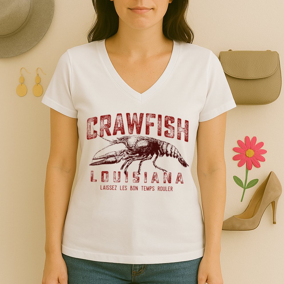 Louisiana Crawfish Laissez Les Bon Temps Rouler Women's V-Neck T-Shirt
