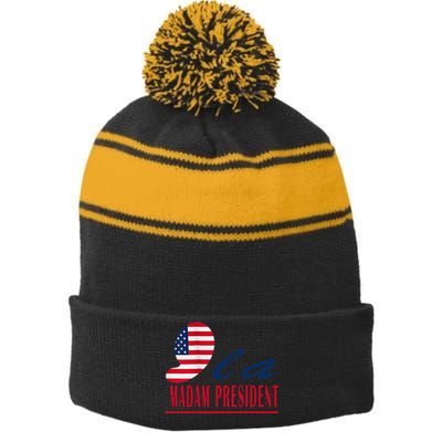 La Comma Stripe Pom Pom Beanie