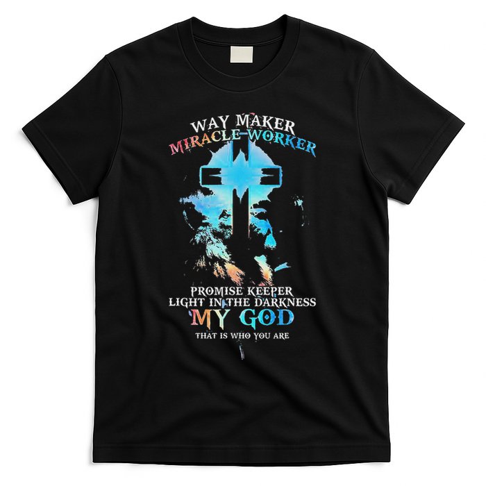 Lion Cross Light Colourful Waymaker Miracle Worker T-Shirt