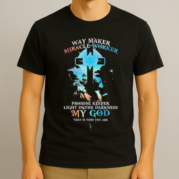 Lion Cross Light Colourful Waymaker Miracle Worker T-Shirt