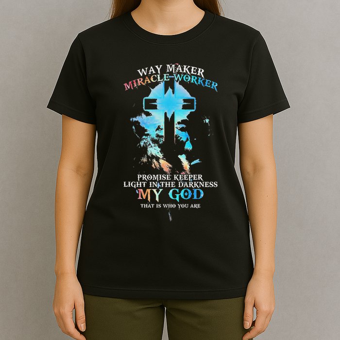 Lion Cross Light Colourful Waymaker Miracle Worker T-Shirt