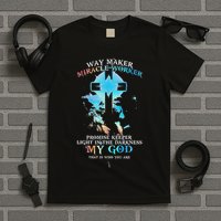 Lion Cross Light Colourful Waymaker Miracle Worker T-Shirt