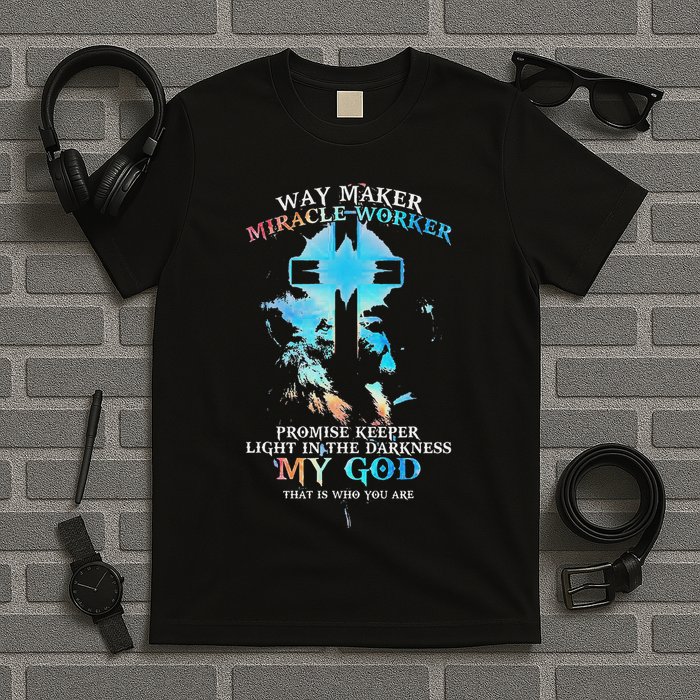 Lion Cross Light Colourful Waymaker Miracle Worker T-Shirt