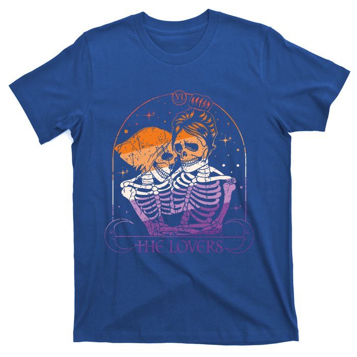 Lesbian Couple Lovers Tarot Card Lgbtq Skeleton Valentines Cool Gift T-Shirt