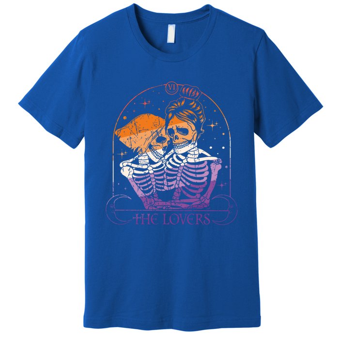 Lesbian Couple Lovers Tarot Card Lgbtq Skeleton Valentines Cool Gift Premium T-Shirt