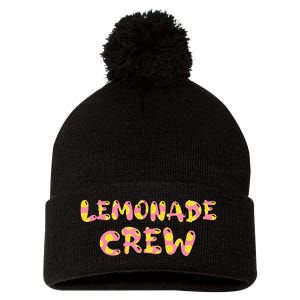 Lemonade Crew Lemon Lover Floral Summer Pink Lemon design Pom Pom 12in Knit Beanie