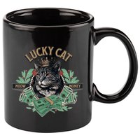 Lucky Cat Meow Money Cat Lovers Gift 11oz C Handle Ceramic Mug