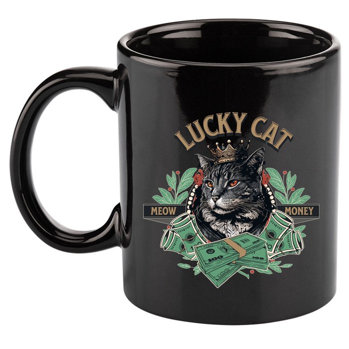 Lucky Cat Meow Money Cat Lovers Gift 11oz C Handle Ceramic Mug