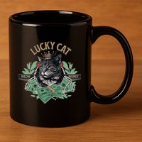 Lucky Cat Meow Money Cat Lovers Gift 11oz C Handle Ceramic Mug