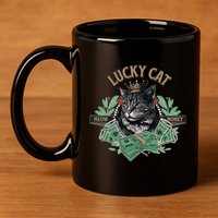 Lucky Cat Meow Money Cat Lovers Gift 11oz C Handle Ceramic Mug