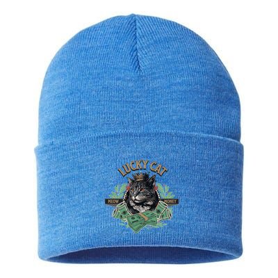 Lucky Cat Meow Money Cat Lovers Gift Sustainable Knit Beanie