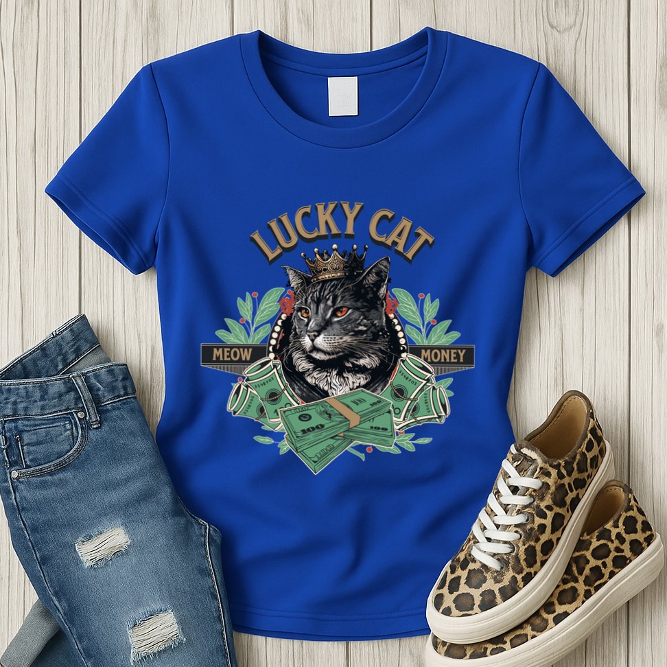 Lucky Cat Meow Money Cat Lovers Gift Womens T-Shirt