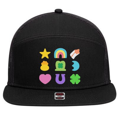 Lucky Cereal Marshmallow Shapes Magically Charms Delicious 7 Panel Mesh Trucker Snapback Hat