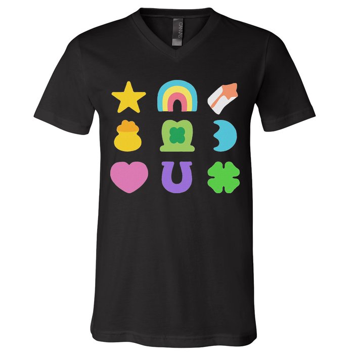 Lucky Cereal Marshmallow Shapes Magically Charms Delicious V-Neck T-Shirt
