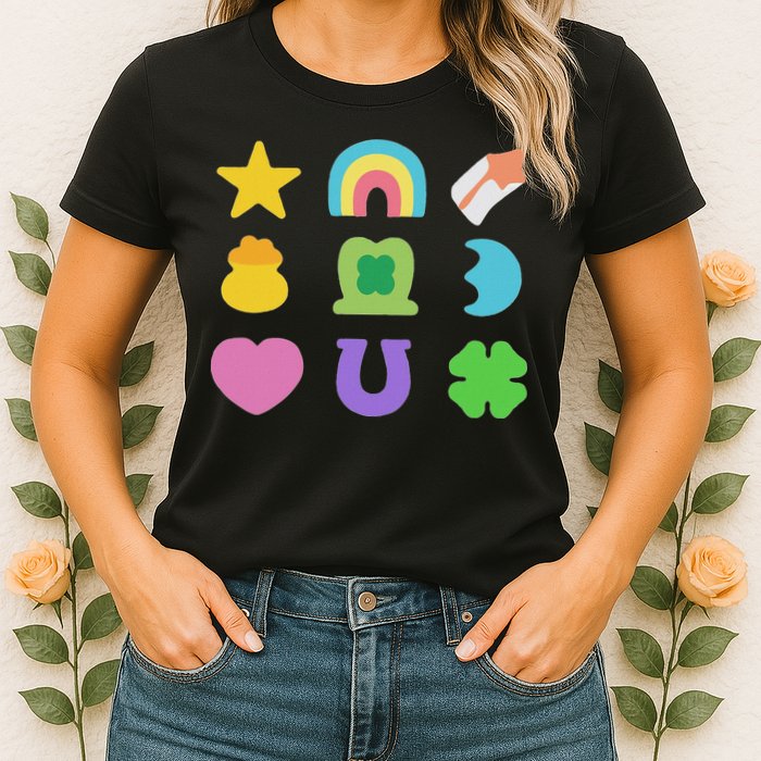 Lucky Cereal Marshmallow Shapes Magically Charms Delicious Womens T-Shirt