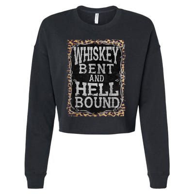 Leopard Country Music Whiskey Bent And Hell Bound Cropped Pullover Crew