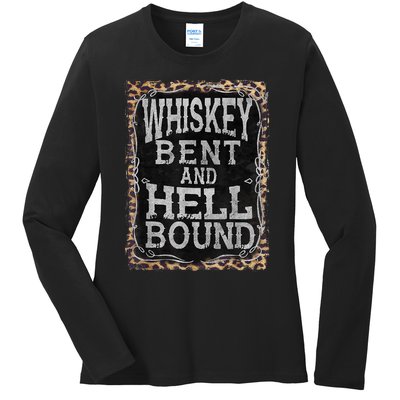 Leopard Country Music Whiskey Bent And Hell Bound Ladies Long Sleeve Shirt