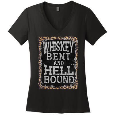 Leopard Country Music Whiskey Bent And Hell Bound Women's V-Neck T-Shirt