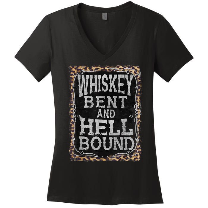 Leopard Country Music Whiskey Bent And Hell Bound Women's V-Neck T-Shirt