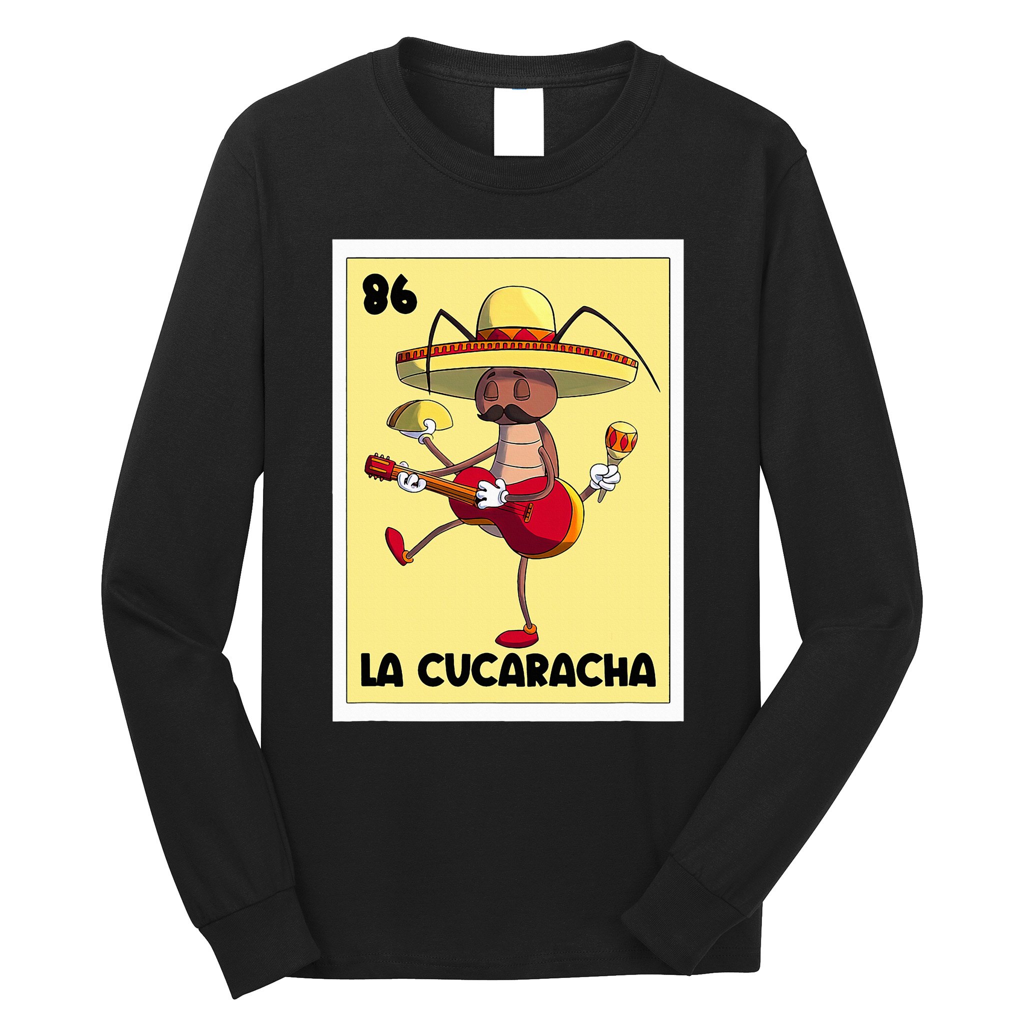La Cucaracha Mexican Bingo Card Cockroach With Taco & Beer Long Sleeve Shirt