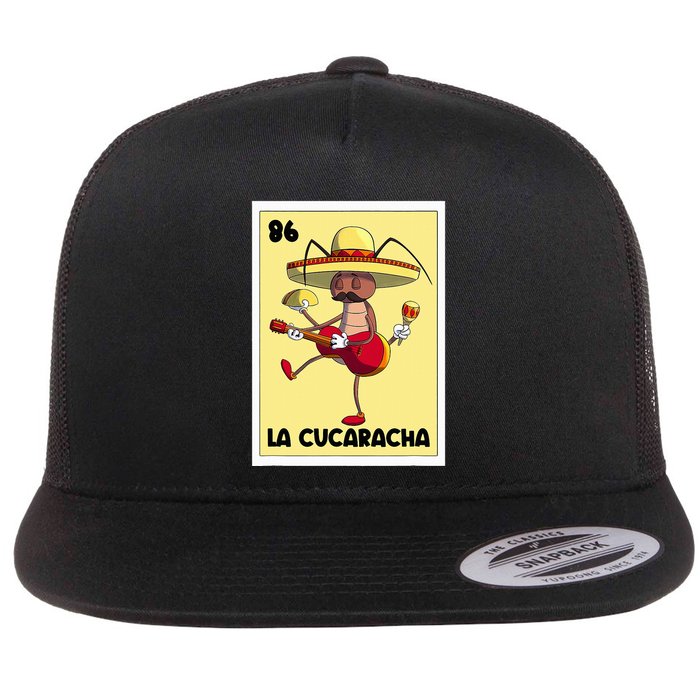 La Cucaracha Mexican Bingo Card Cockroach With Taco & Beer Flat Bill Trucker Hat