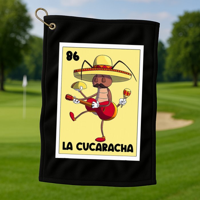 La Cucaracha Mexican Bingo Card Cockroach With Taco & Beer Golf Towel