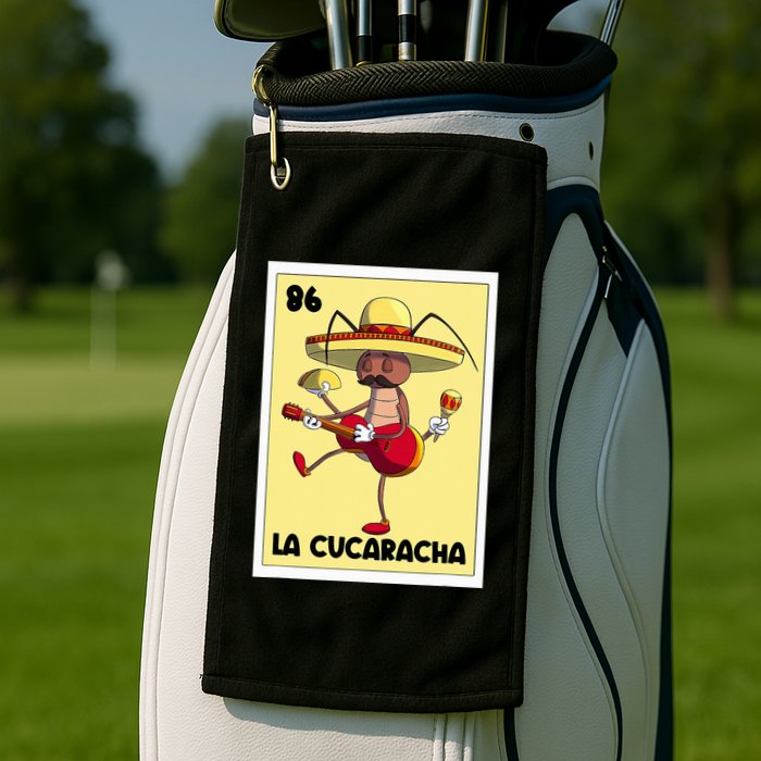 La Cucaracha Mexican Bingo Card Cockroach With Taco & Beer Golf Towel