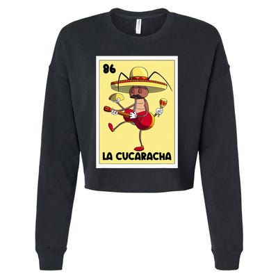 La Cucaracha Mexican Bingo Card Cockroach With Taco & Beer Cropped Pullover Crew