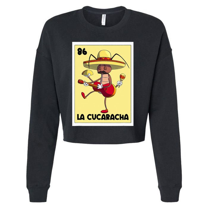 La Cucaracha Mexican Bingo Card Cockroach With Taco & Beer Cropped Pullover Crew