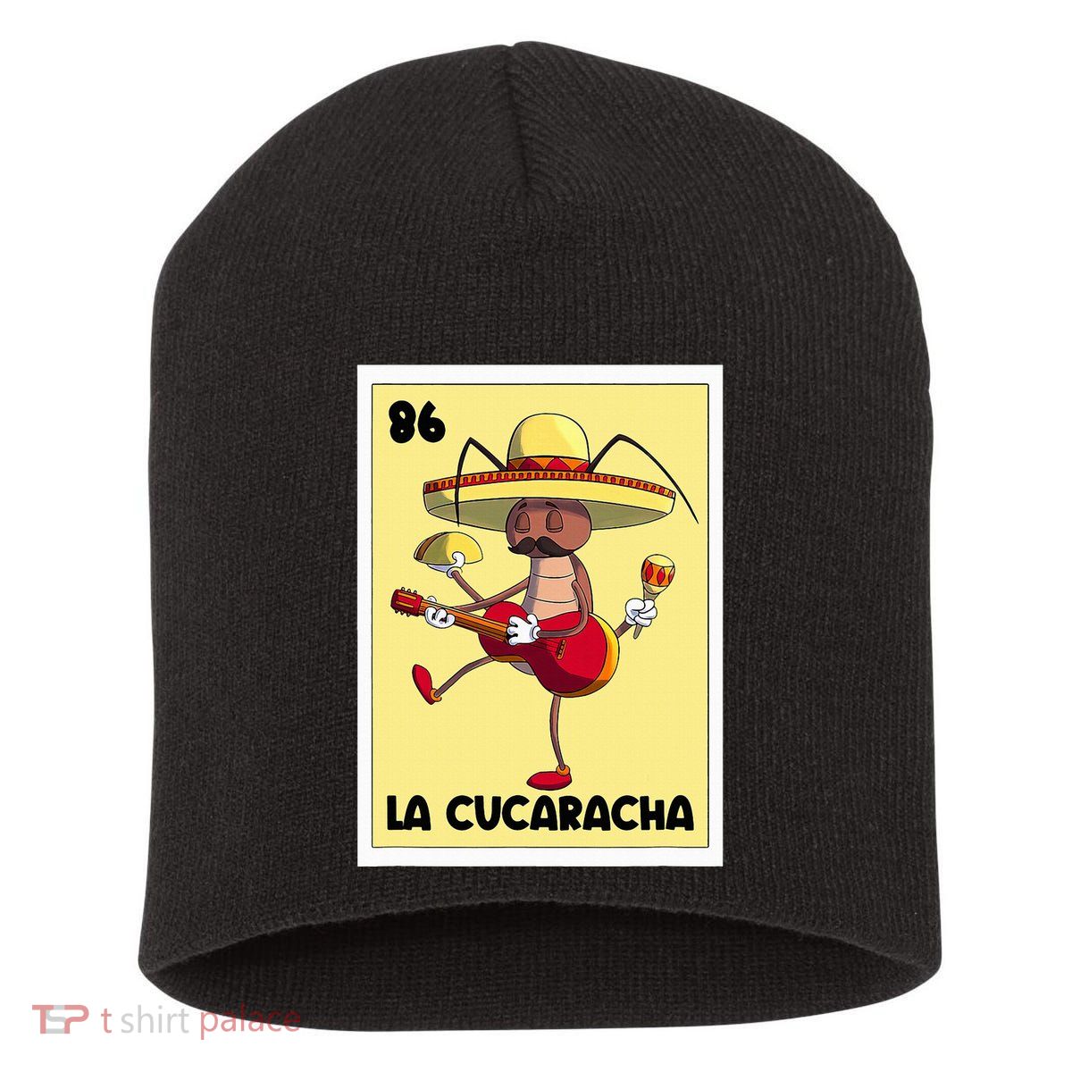 La Cucaracha Mexican Bingo Card Cockroach With Taco & Beer Short Acrylic Beanie