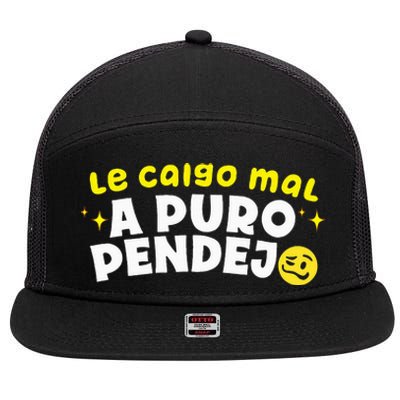 Le Caigo Mal A Puro Pendejo Funny Quote 7 Panel Mesh Trucker Snapback Hat